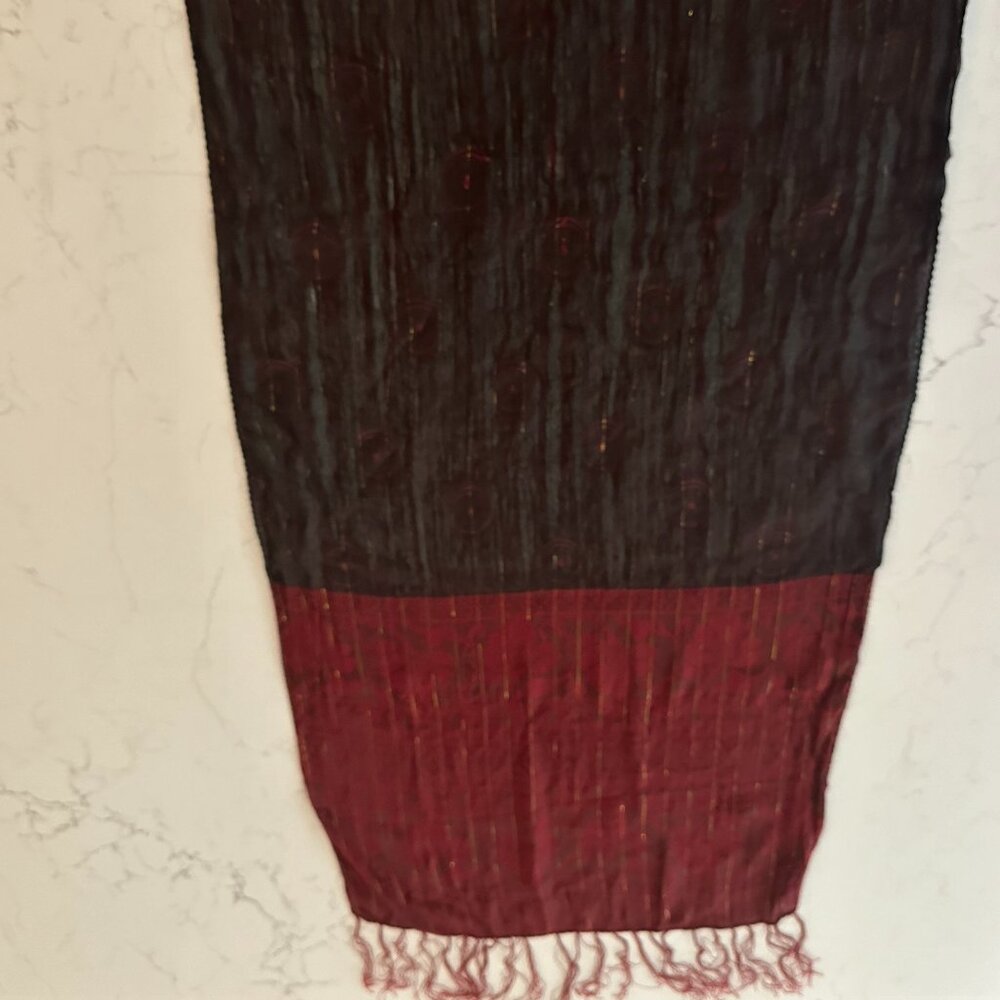 Elegant Black and Burgundy Scarf w/Gold Threading